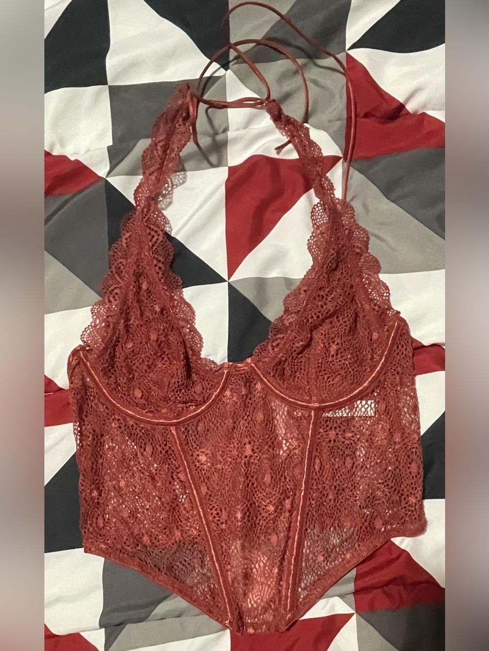 Urban Outfitters Rust Lace Halter Bodysuit